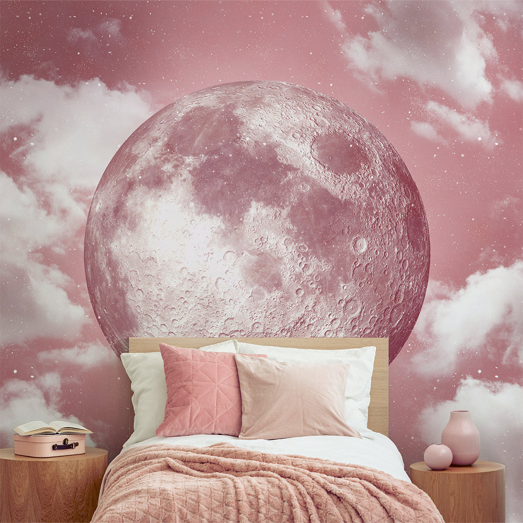 Pink Moon & Clouds Wall Mural WM078
