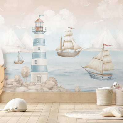 Pastel Nautical Lighthouse Wall Mural AM148