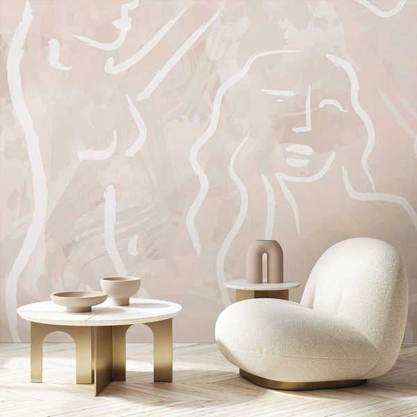 Beige Body Line Wall Mural AM015 - CostaCover - Peel and stick Removable Wallpaper - about walls - Abstract - Abstract Beige Gold Stripes Waves Removable Wallpaper near me