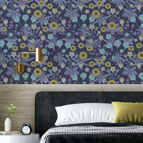 Purple Wildflowers by Morris Wallpaper W130 - CostaCover - Peel and stick Removable Wallpaper - abstract floral - abstract wallpaper - accent wallpaper