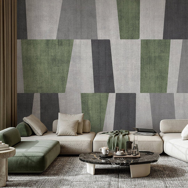 Green Gray Geometric Shapes Wall Mural AM126 - CostaCover - Peel and stick Removable Wallpaper - Abstract - abstract mural - abstract paint