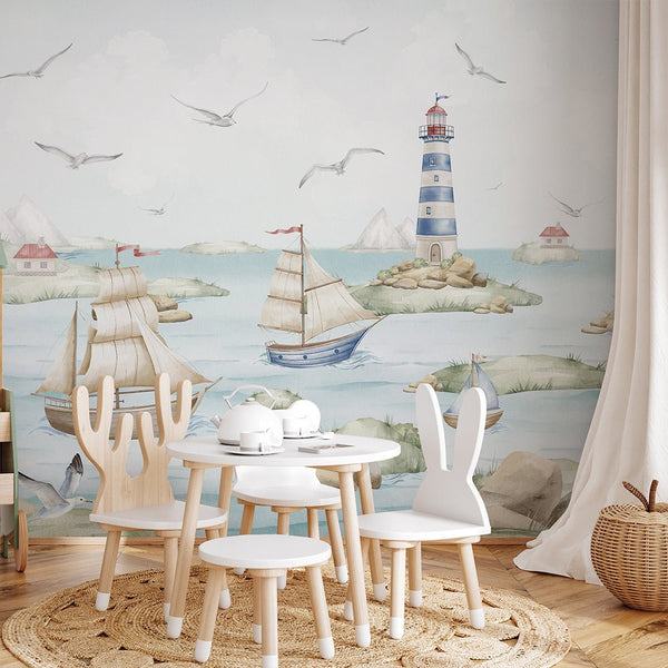 Blue Green Nautical Wall Mural AM150 - CostaCover-Peel and stick Removable Wallpaper-abstract wall art-accent wallpaper-adhesive wallpaper