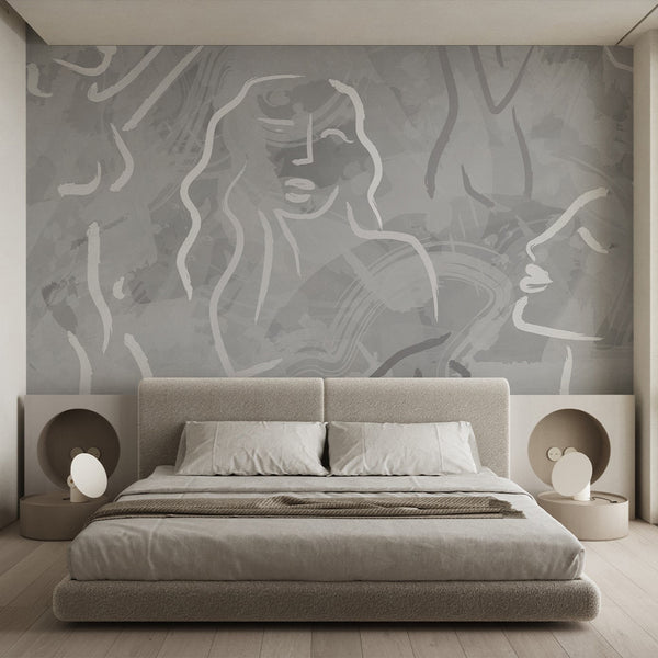 Gray & White Body Line Wall Mural AM017 - CostaCover - Peel and stick Removable Wallpaper - about walls - Abstract - abstract arches
