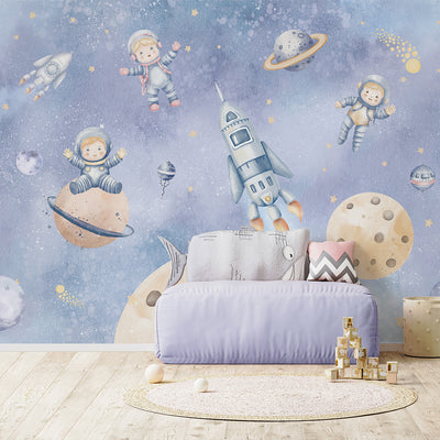 Purple Astronauts & Planets Wall Mural SM082