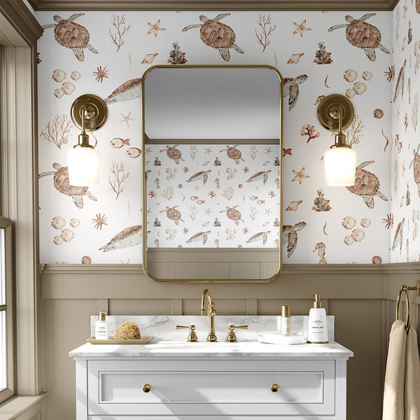 Beige Brown Turtles Wallpaper CC355 - CostaCover - Peel and stick Removable Wallpaper - abstract wallpaper - accent wallpaper - adhesive wallpaper