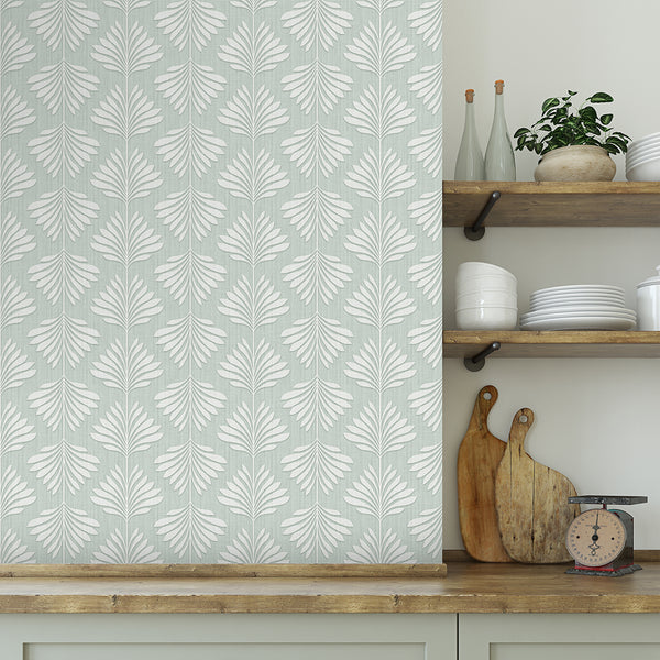 Sage Green Palm Leaf Wallpaper L015
