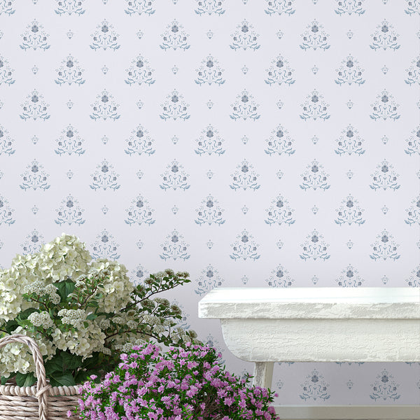 Blue Floral Damask Wallpaper L071