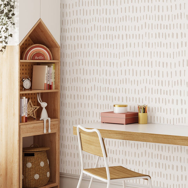 Beige & White Strokes Wallpaper W022 - CostaCover - Peel and stick Removable Wallpaper - Abstract - abstract lines - abstract wallpaper