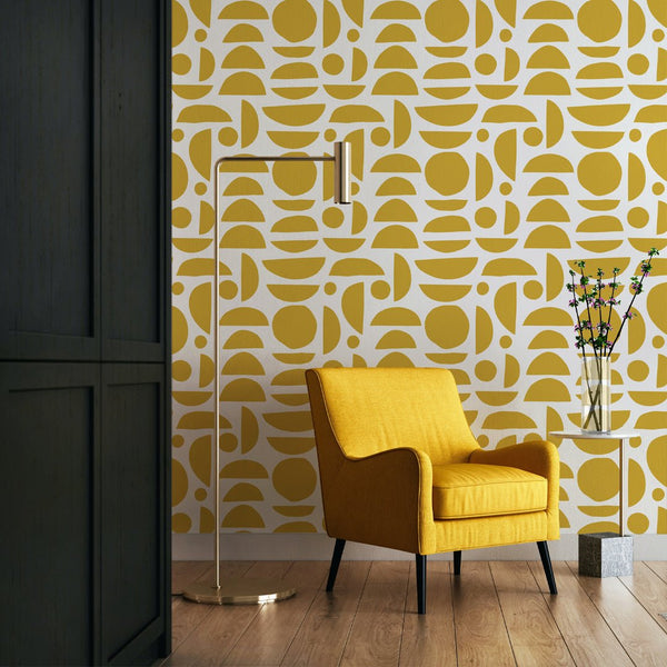 Mustard Color Stones Wallpaper W030 - CostaCover - Peel and stick Removable Wallpaper - Abstract - abstract lines - abstract wall art
