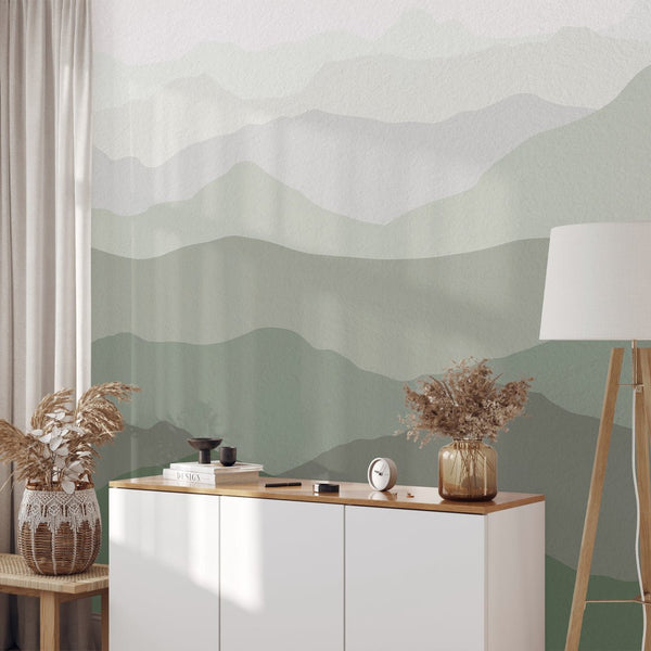 Olive Green Mountains Wall Mural WM041 - CostaCover - Peel and stick Removable Wallpaper - Abstract - abstract lines - abstract wall art