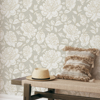 Warm Gray Peony Flowers Wallpaper CC299