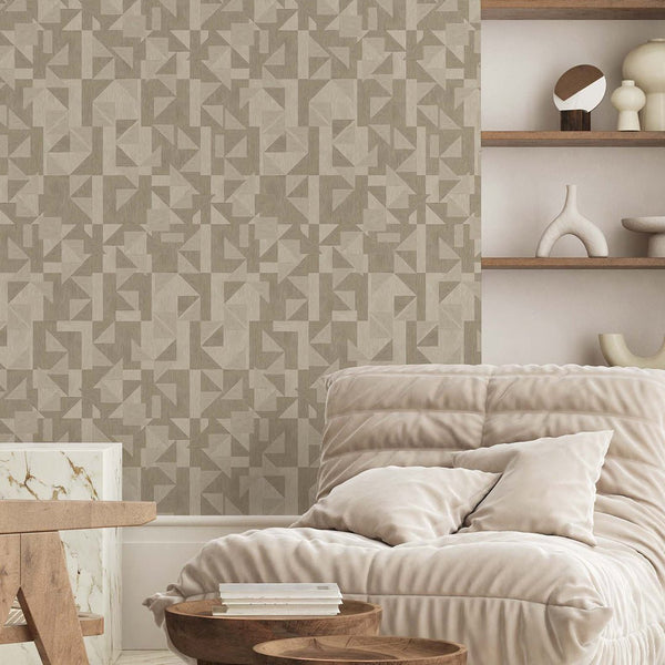 Beige Linen Mosaic Wallpaper A019 - CostaCover - Peel and stick Removable Wallpaper - abstract wall art - abstract wallpaper - accent wallpaper