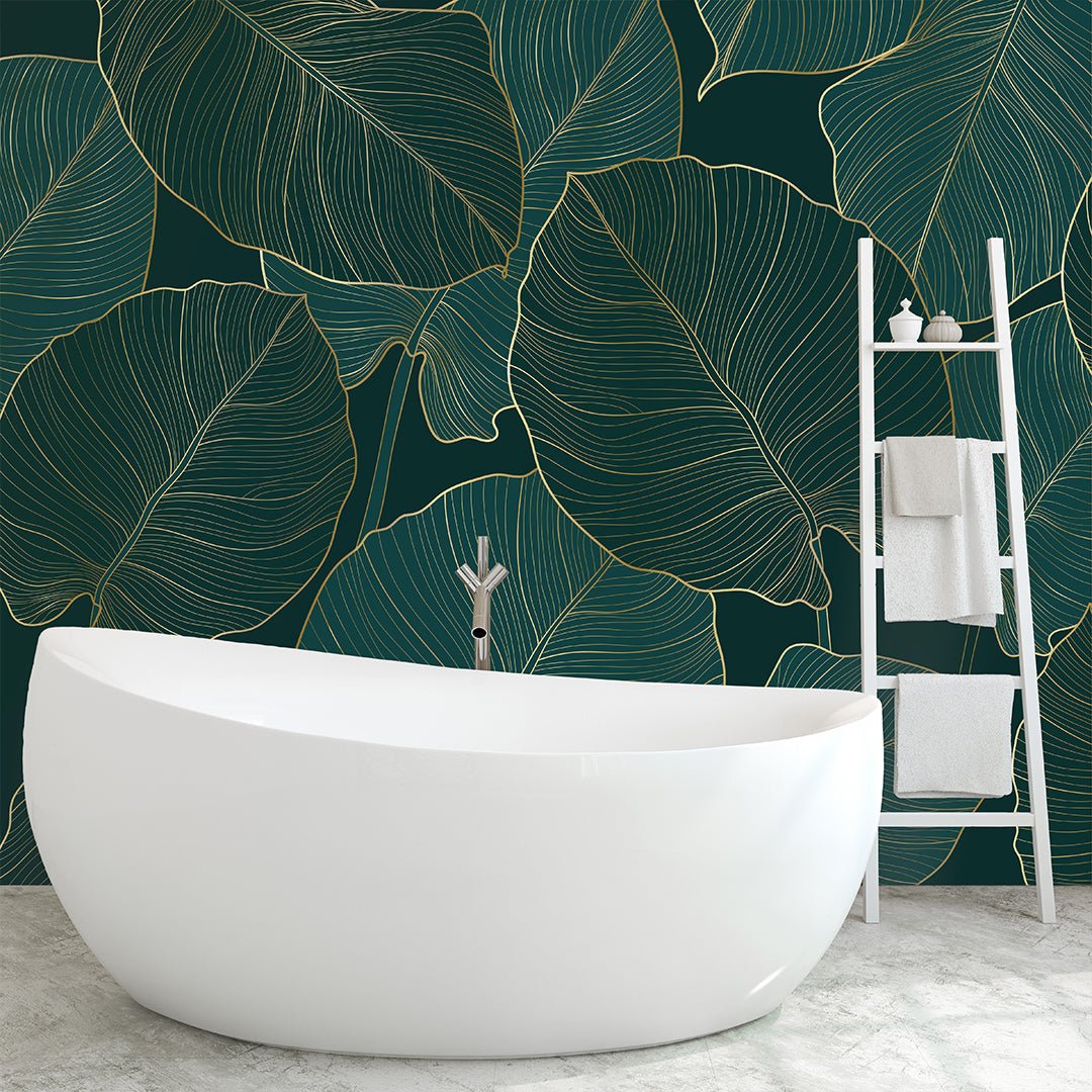 Green Gold Effect Leaves Wall Mural