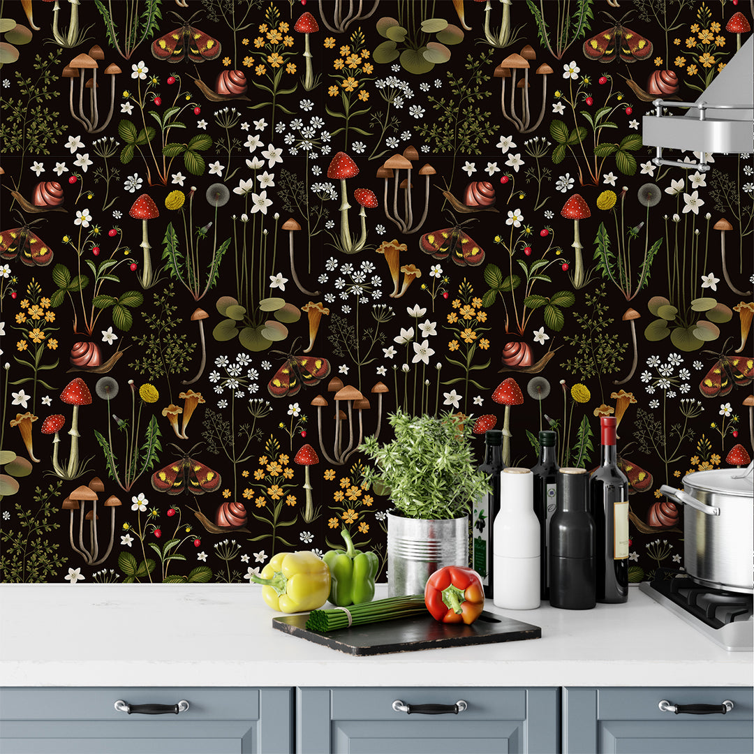 Dark Mushrooms Floral Wallpaper W145