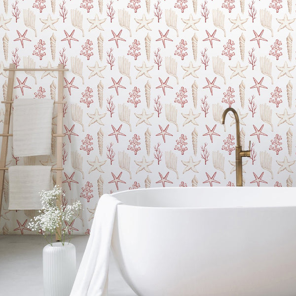 Pink Beige Sea World Wallpaper W069 - CostaCover - Peel and stick Removable Wallpaper - abstract wallpaper - accent wallpaper - adhesive wallpaper