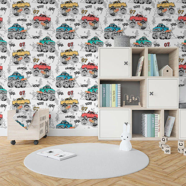Сolored Monster Truck Cars Wallpaper CC316 - CostaCover - Peel and stick Removable Wallpaper - abstract wall art - abstract wallpaper - accent wallpaper