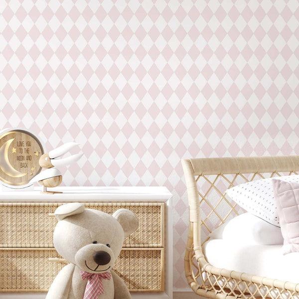 Pastel Pink Rhombus Wallpaper S025 - CostaCover - Peel and stick Removable Wallpaper - abstract wallpaper - accent wallpaper - adhesive wallpaper