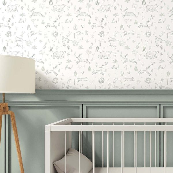 Green Forest Animals Wallpaper S036 - CostaCover - Peel and stick Removable Wallpaper - Abstract - abstract forest - abstract lines