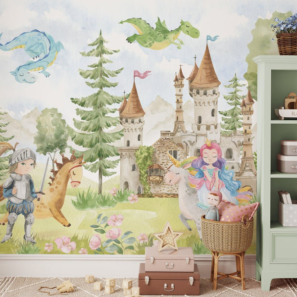 Castle, Princess & Prince Wall Mural WM070 - CostaCover - Peel and stick Removable Wallpaper - abstract wallpaper - accent wallpaper - adhesive wallpaper