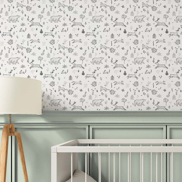 Black & White Forest Animals Wallpaper S032 - CostaCover - Peel and stick Removable Wallpaper - Abstract - abstract forest - abstract lines