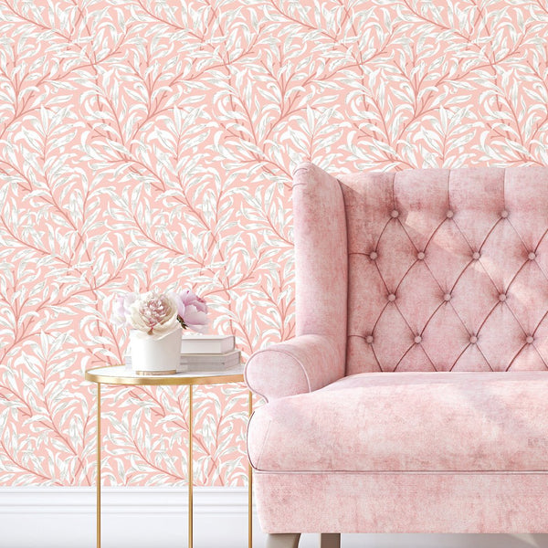 Pink & White Willow Bough by Morris Wallpaper W089 - CostaCover - Peel and stick Removable Wallpaper - abstract wall art - abstract wallpaper - accent wallpaper