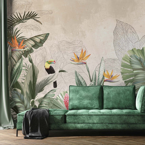 Light Green Palm Leaves Wall Mural CCM197 - CostaCover - Peel and stick Removable Wallpaper - abstract wallpaper - accent wallpaper - adhesive wallpaper