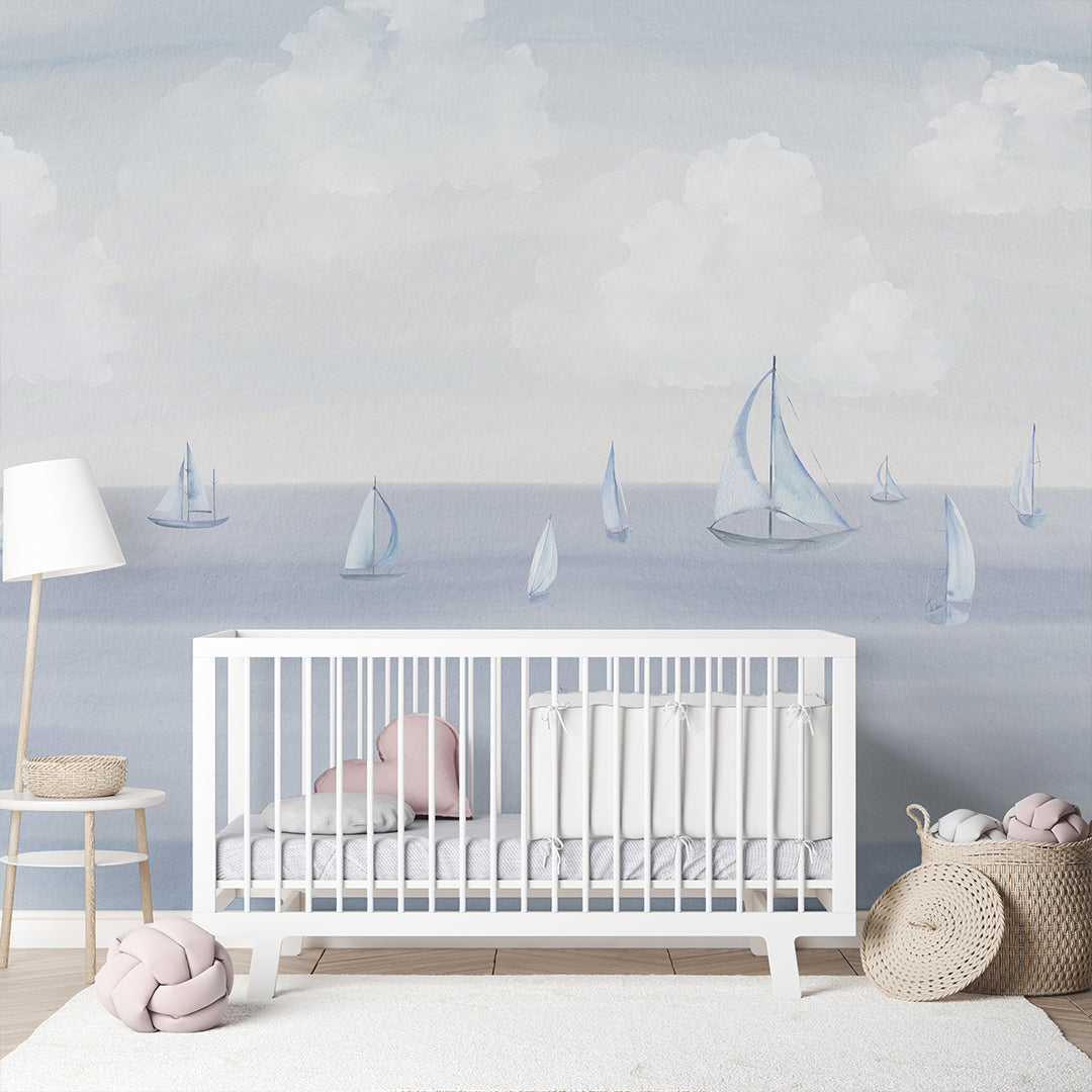 Pastel Blue Sailing BoatsWall Mural AM156