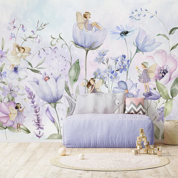 Purple Flower Fairy Wall Mural SM052 - CostaCover - Peel and stick Removable Wallpaper - accent wallpaper - adhesive wallpaper - baby bedroom