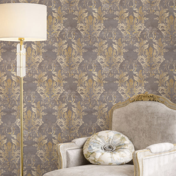 Gray Taupe Damask Wallpaper A154