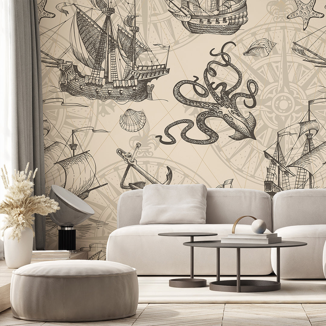 Vintage Nautical Sketch Wall Mural AM168