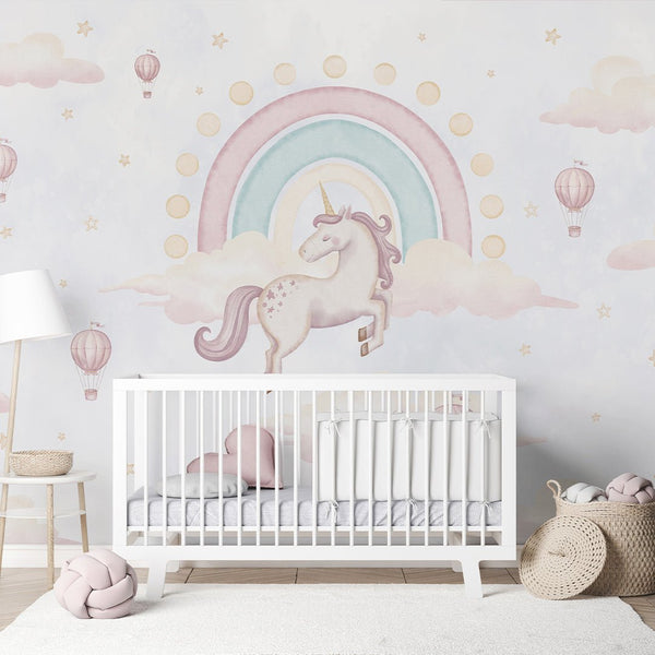 Unicorn & Rainbow Wall Mural AM136 - CostaCover-Peel and stick Removable Wallpaper-accent wallpaper-adhesive wallpaper-baby bedroom