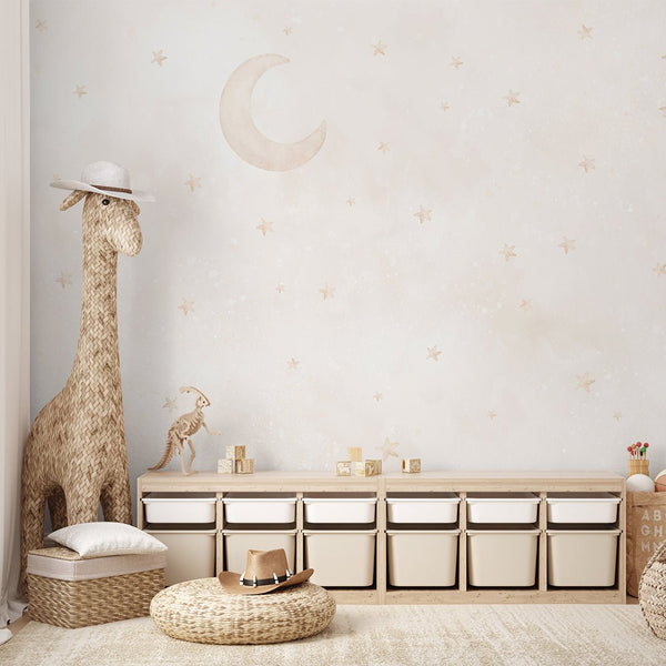 Beige Moon & Stars Wall Mural SM073 - CostaCover - Peel and stick Removable Wallpaper - Abstract - abstract wall art - abstract wallpaper