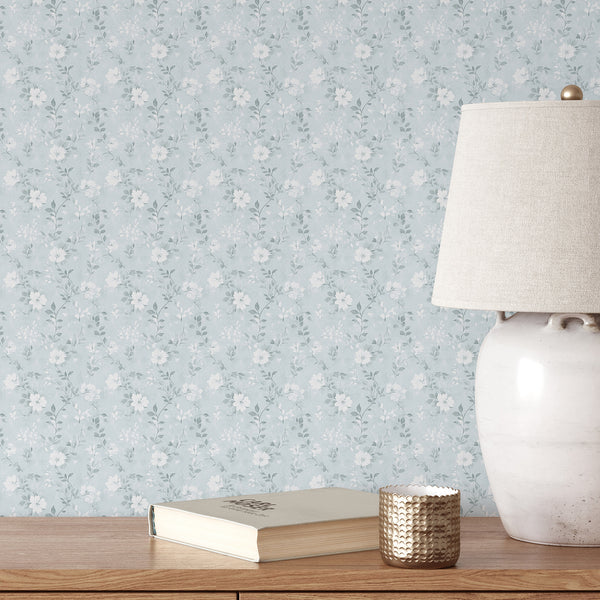Dusty Blue Wildflowers Wallpaper L078