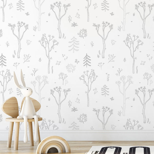 Gray Tree Forest Wallpaper S043 - CostaCover - Peel and stick Removable Wallpaper - abstract forest - abstract wallpaper - accent wallpaper