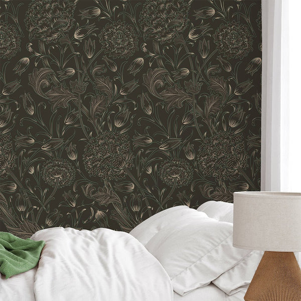 Brown Wild Tulip by Morris Wallpaper W112 - CostaCover - Peel and stick Removable Wallpaper - abstract floral - abstract lines - abstract wall art