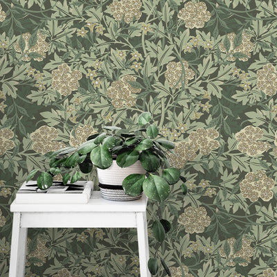 Green & Beige Jasmine by Morris Wallpaper W109