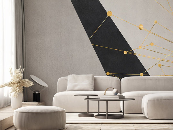 Gray Black Shapes & Gold Wall Mural AM049 - CostaCover - Peel and stick Removable Wallpaper - about walls - Abstract - abstract lines