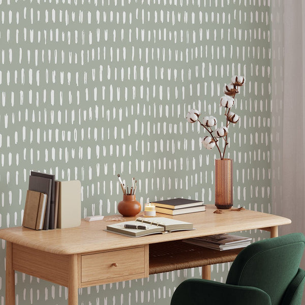 Green & White Strokes Wallpaper W023 - CostaCover - Peel and stick Removable Wallpaper - Abstract - abstract lines - abstract wall art