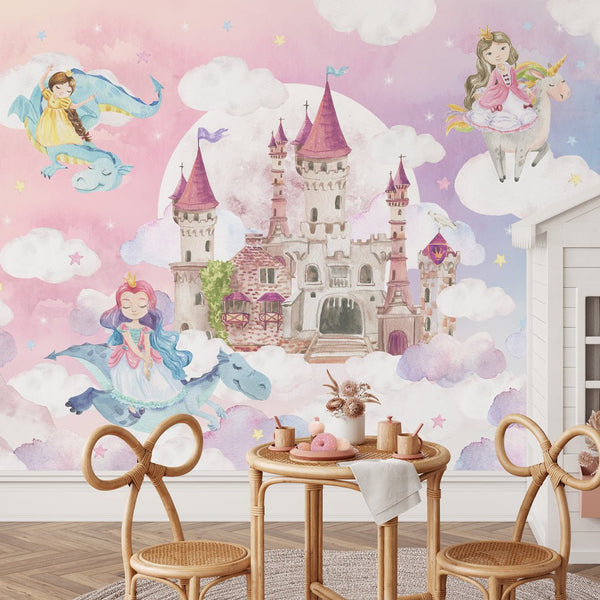 Castle & Princesses Wall Mural WM071 - CostaCover - Peel and stick Removable Wallpaper - abstract wallpaper - accent wallpaper - adhesive wallpaper