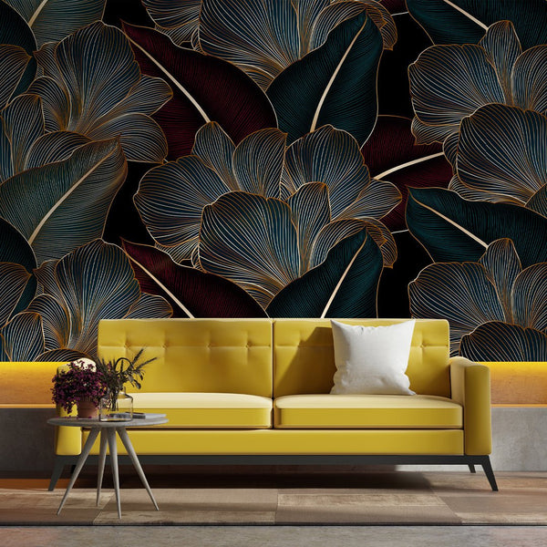 Dark Red Green Floral Wall Mural CCM180 - CostaCover - Peel and stick Removable Wallpaper - Abstract - abstract arches - abstract floral