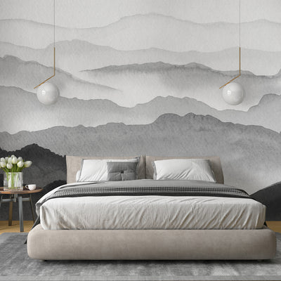 Black and White Watercolor Mountains Self Adhesive Wall Mural WM042