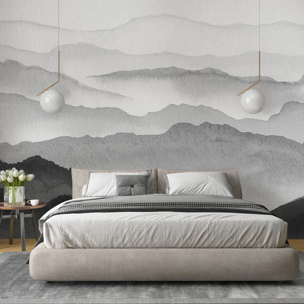 Gray Watercolor Mountains Wall Mural WM042 - CostaCover - Peel and stick Removable Wallpaper - Abstract - abstract lines - abstract wall art