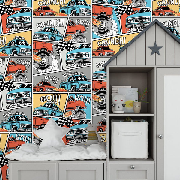 Racing Monster Truck Cars Wallpaper CC317 - CostaCover - Peel and stick Removable Wallpaper - Abstract - abstract lines - abstract mural
