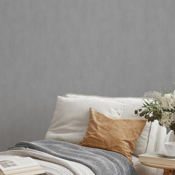 Gray Plaster Look Wallpaper with a smooth, concrete-inspired finish and soft cloudy mottling. Ideal for modern living rooms or minimalist bedrooms, the removable peel and stick design offers a neutral, elevated backdrop with eco-friendly materials and easy application.