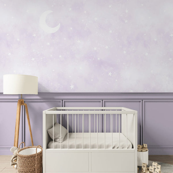 Pastel Purple Moon & Stars Wall Mural SM076 - CostaCover - Peel and stick Removable Wallpaper - Abstract - abstract wall art - abstract wallpaper