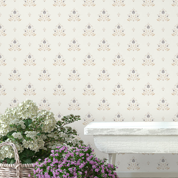 Neutral Floral Damask Wallpaper L070