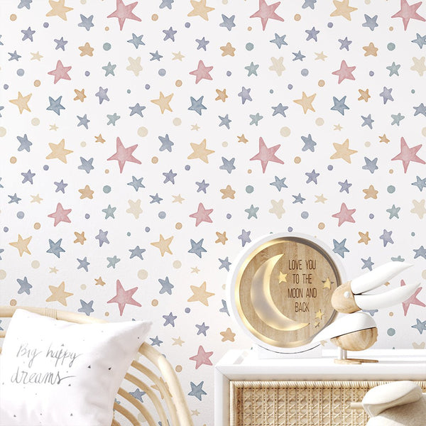 Colored Stars Nursery Wallpaper S120 - CostaCover-Peel and stick Removable Wallpaper-Abstract-abstract wallpaper-accent wallpaper