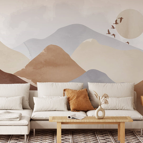 Beige & Gray Mountains Wall Mural CCM137 - CostaCover - Peel and stick Removable Wallpaper - Abstract - abstract wall art - Abstract Wallpaper