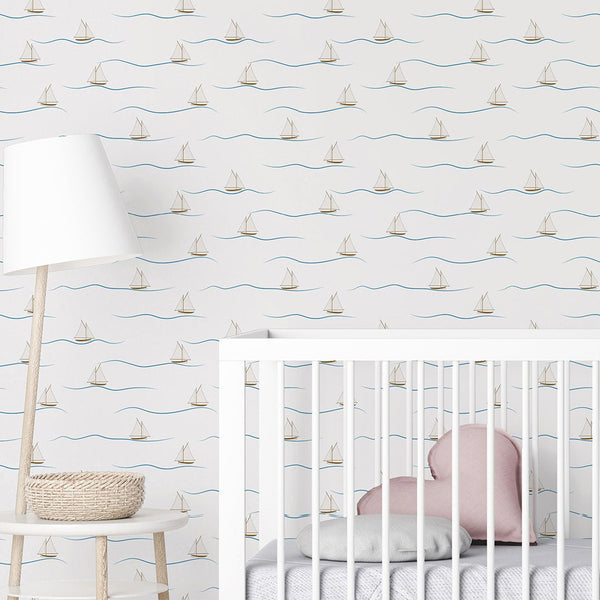 Tiny Cute Sailboats Wallpaper A082 - CostaCover-Peel and stick Removable Wallpaper-Abstract-abstract wall art-abstract wallpaper