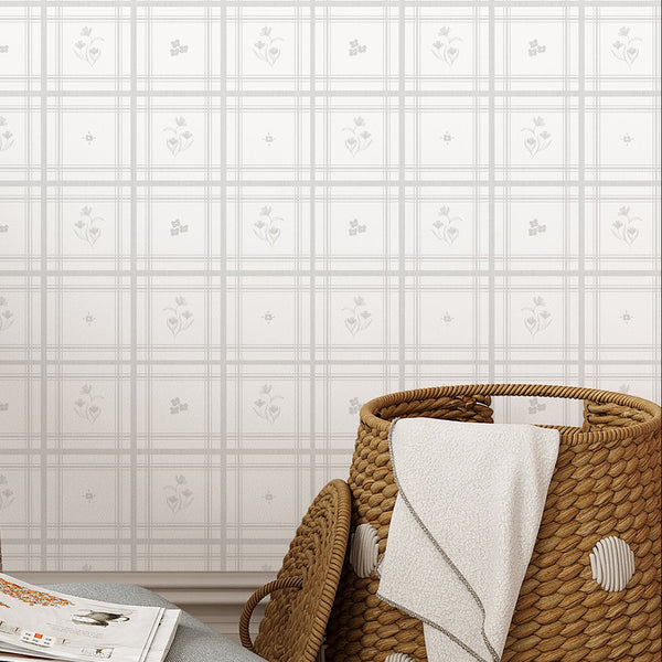 Gray Plaid Floral Wallpaper L149